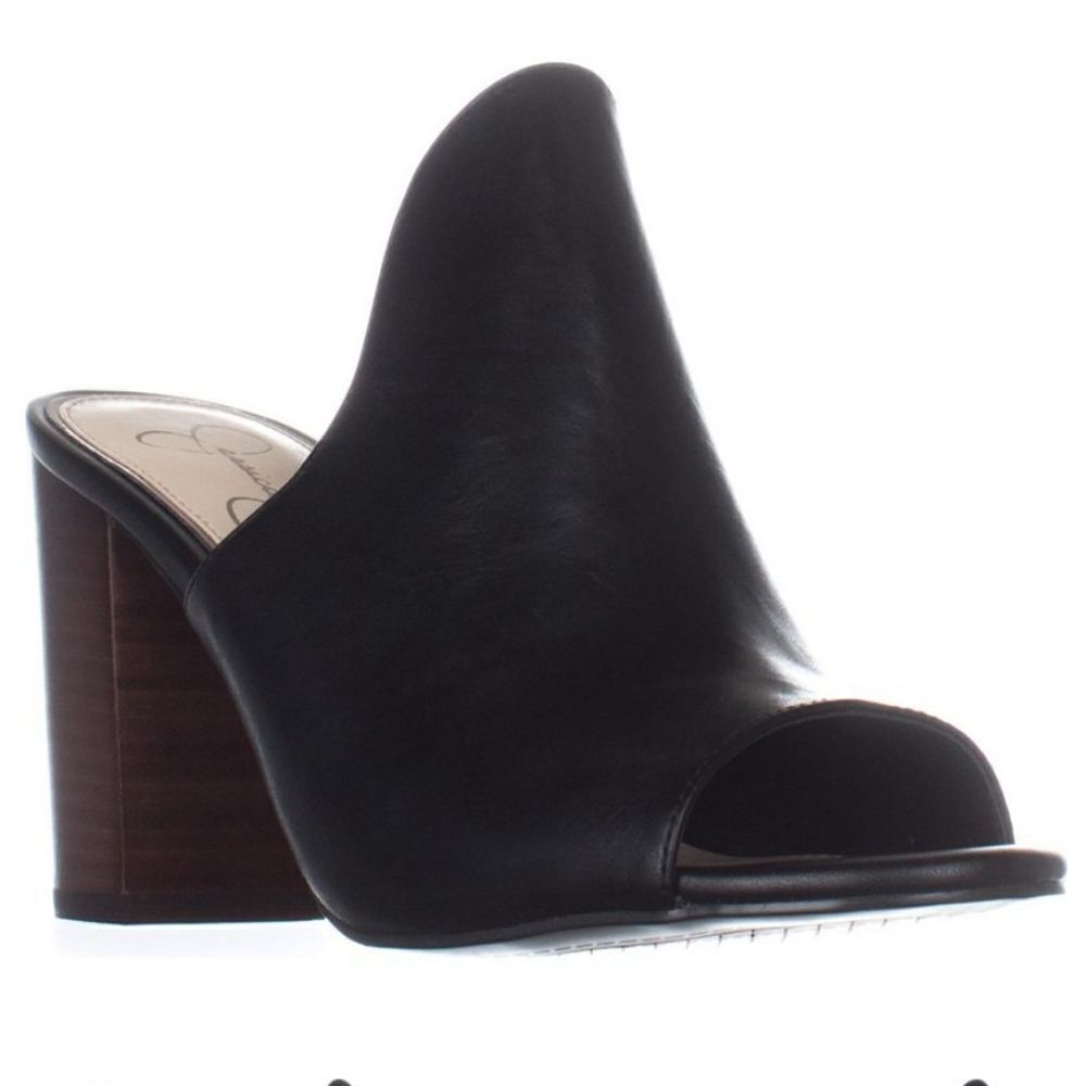 JESSICA SIMPSON PEEP TOE BLOCK HEEL SLIDE MULE SANDAL